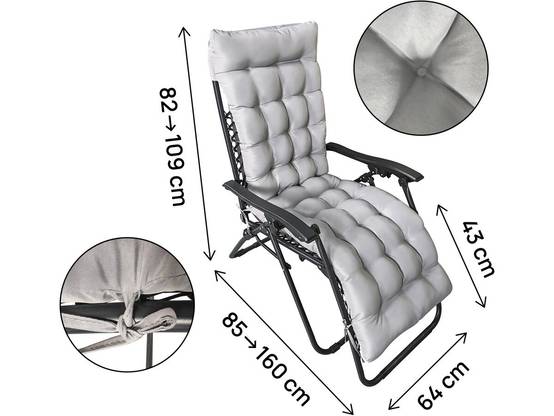 Habitat Et Jardin - Fauteuil De Jardin Relax Zéro Gravité Avec Coussin Matelassé "sintra" - Noir -habitat Et Jardin - Image 3