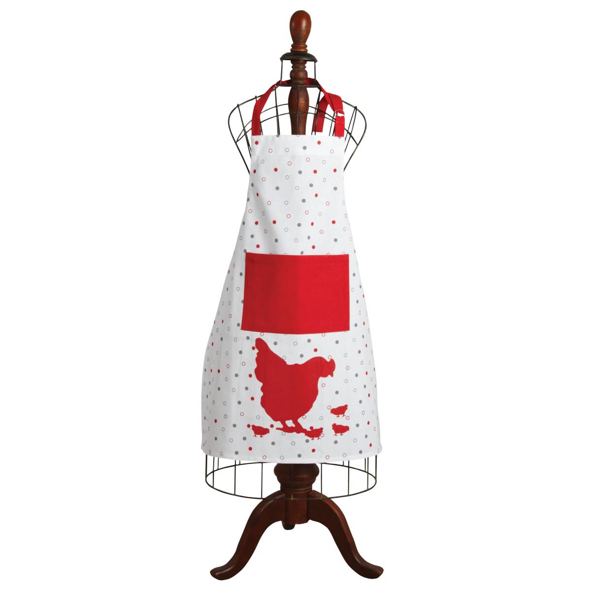 Aubry Gaspard - Tablier de cuisine en coton – Motif poule et poche rouge - Image 1