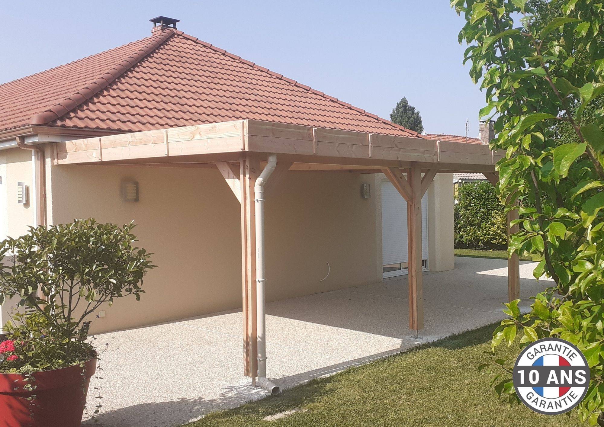Cpbf Charpentes - Carport adossé toit plat 400cmx750cm, bois DOUGLAS Français (Charpente en bois-auvent-abri voiture) 30 m². Garantie 10 ans - Image 4