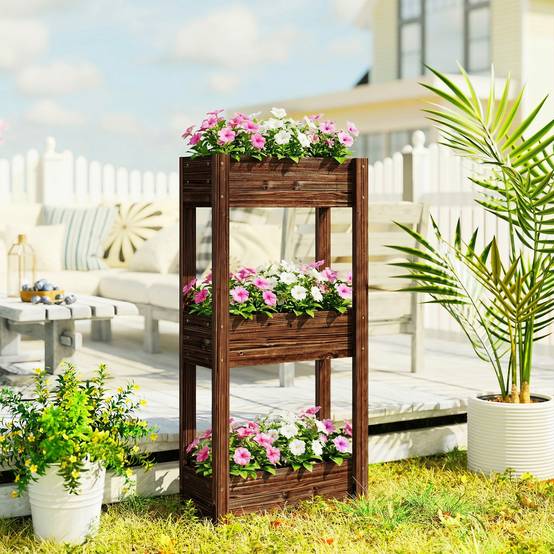 Jardinière sur pieds bois de sapin marron 60 x 25 x 120 cm - PANGIVO - Image 3