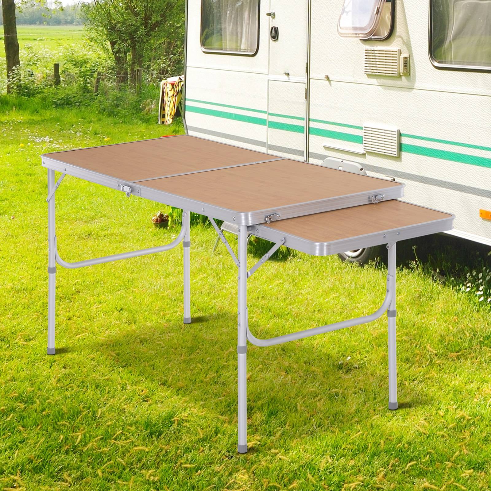Table de camping pliante aluminium et MDF imitation bambou 120 x 60 x 70 cm - PANGIVO - Image 2