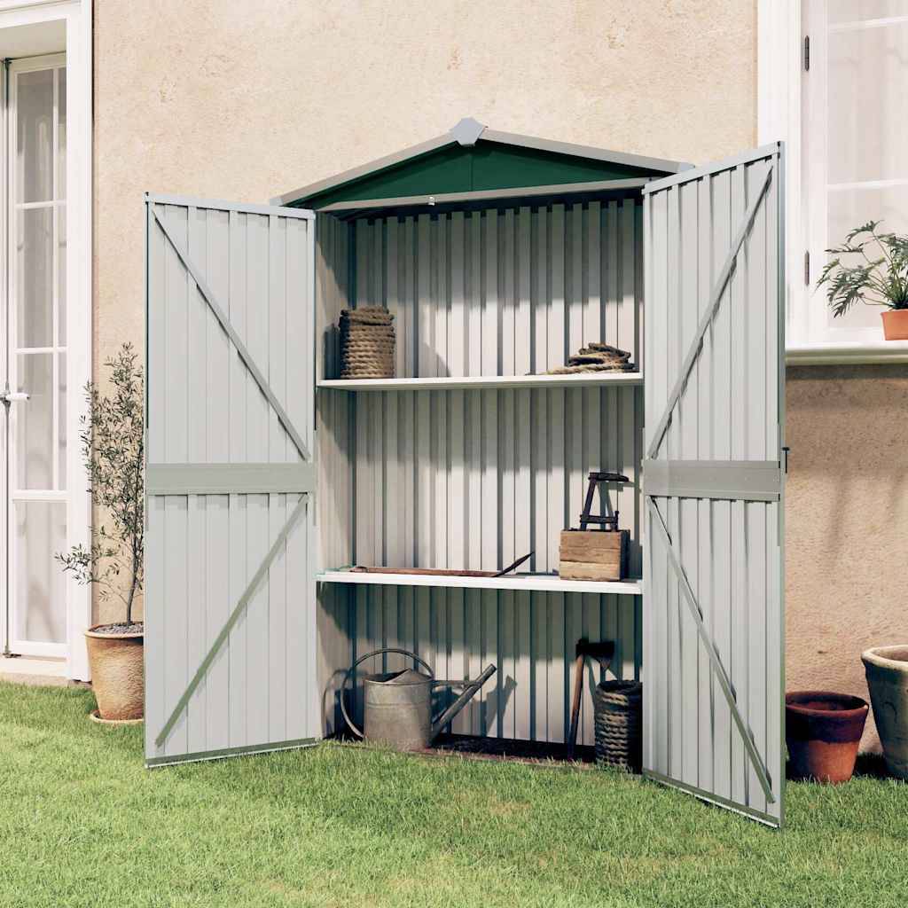 PANGIVO - Abri de jardin avec étagères - Acier galvanisé - Vert 116x45x175 cm - Surface au sol 0,52m² - PANGIVO - Image 2