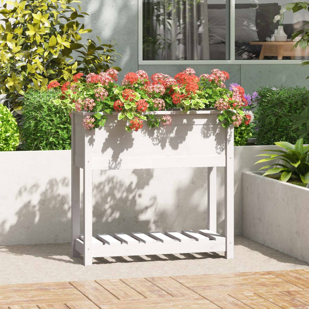 Maison Chic - Jardinière avec étagère - Bac à Fleurs Blanc 82,5x34,5x81cm Bois massif de pin - Image 2