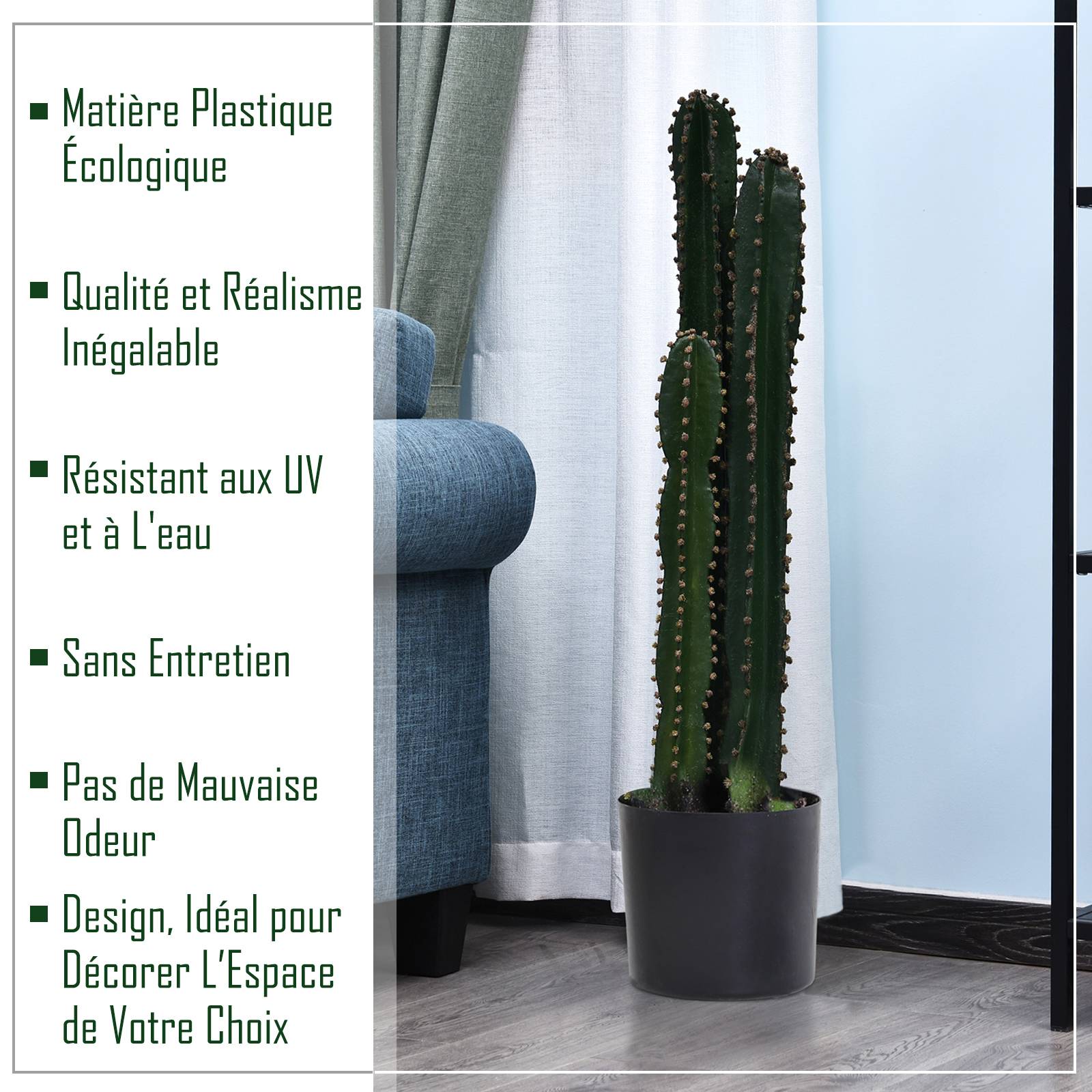 Cactus artificiel grand réalisme plante artificielle grande taille dim. Ø 17 x 98H cm vert - Image 8