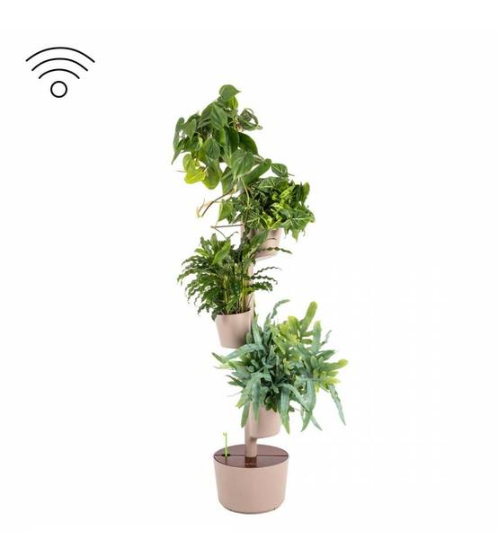 Jardinière verticale CitySens couleur écorce et bois teck avec 4 pots et arrosage automatique Wi-Fi - Image 1