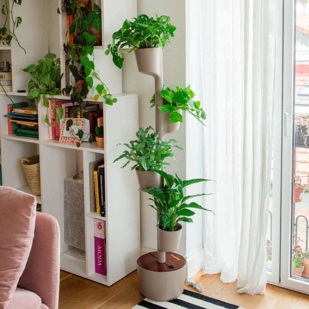 Jardinière verticale CitySens couleur écorce et bois teck avec 4 pots et arrosage automatique Wi-Fi - Image 3