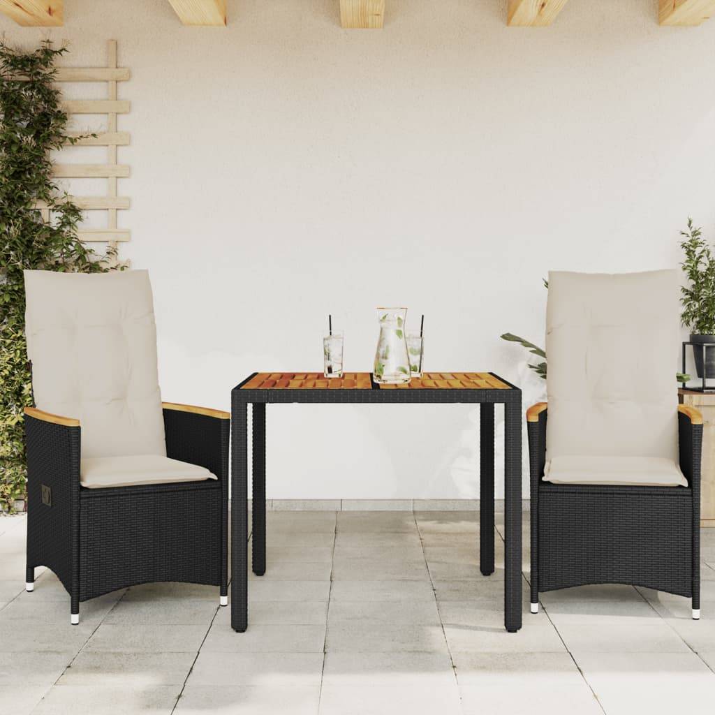 ComfortXL - Salon de Jardin 2 Personnes Noir, 2 Fauteuils à Dossier Réglable et Table avec Plateau en Bois d'Acacia – ComfortXL Outdoor Living - Image 1