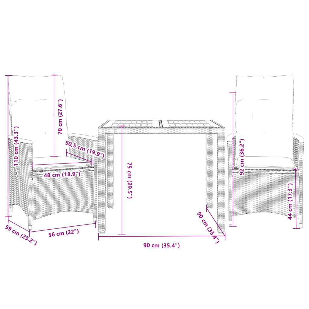 ComfortXL - Salon de Jardin 2 Personnes Noir, 2 Fauteuils à Dossier Réglable et Table avec Plateau en Bois d'Acacia – ComfortXL Outdoor Living - Image 7