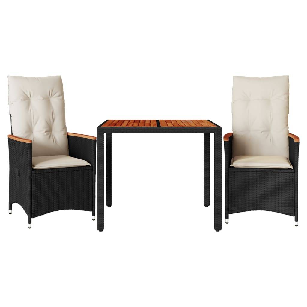 ComfortXL - Salon de Jardin 2 Personnes Noir, 2 Fauteuils à Dossier Réglable et Table avec Plateau en Bois d'Acacia – ComfortXL Outdoor Living - Image 2