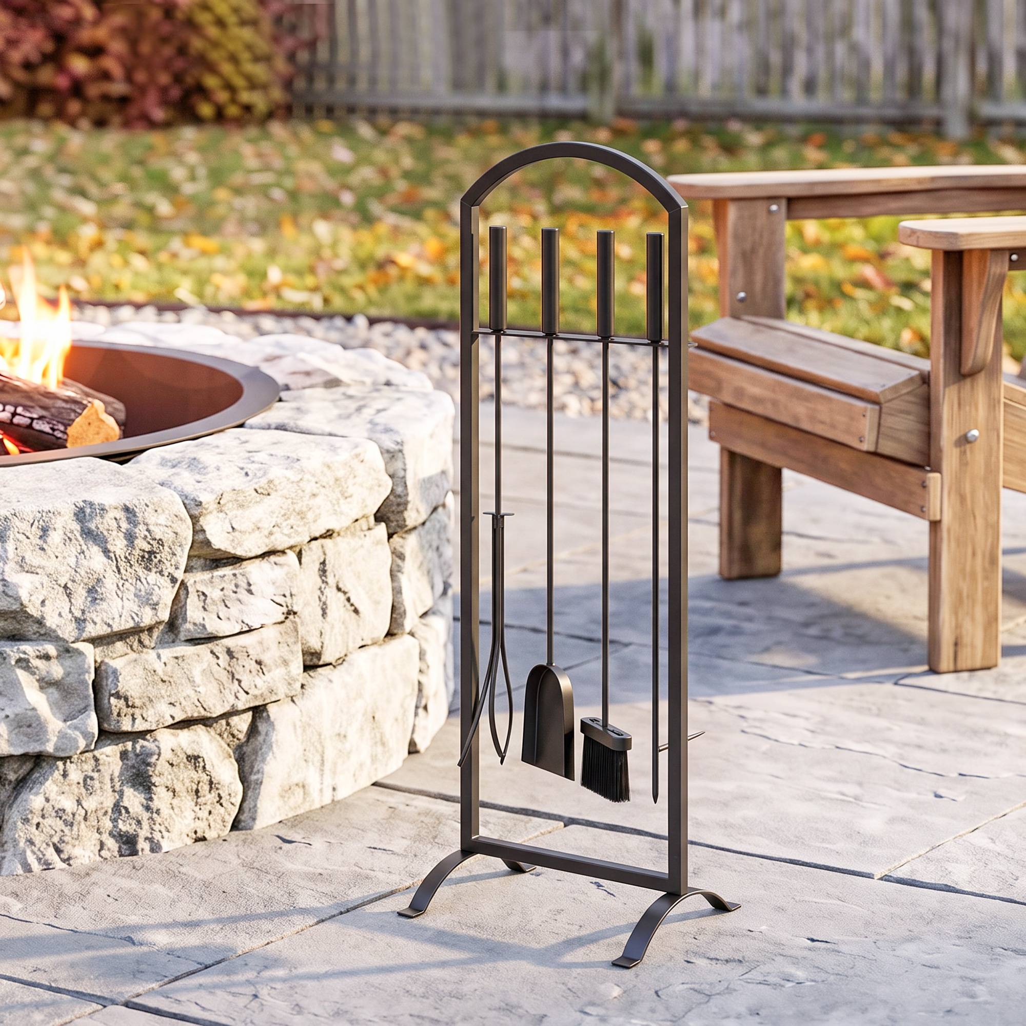 ComfortXL - Serviteur de cheminée en métal noir 30 x 22 x 86 cm avec sac à bûches et 4 outils pour foyer et brasero - Image 1