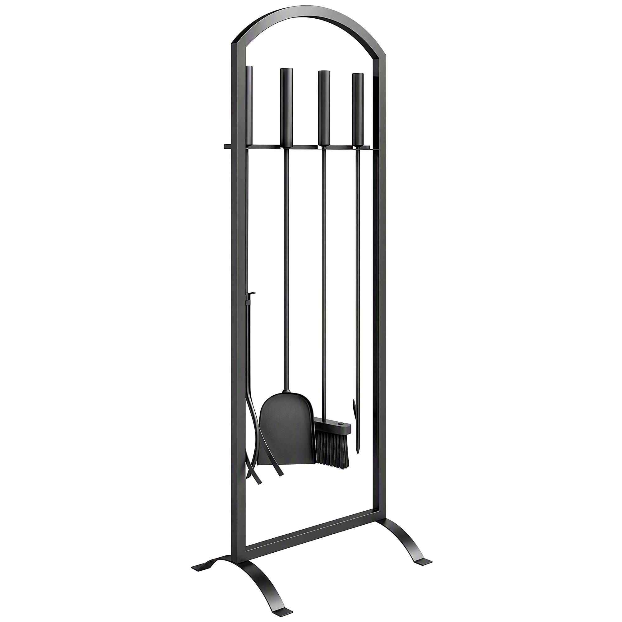 ComfortXL - Serviteur de cheminée en métal noir 30 x 22 x 86 cm avec sac à bûches et 4 outils pour foyer et brasero - Image 10