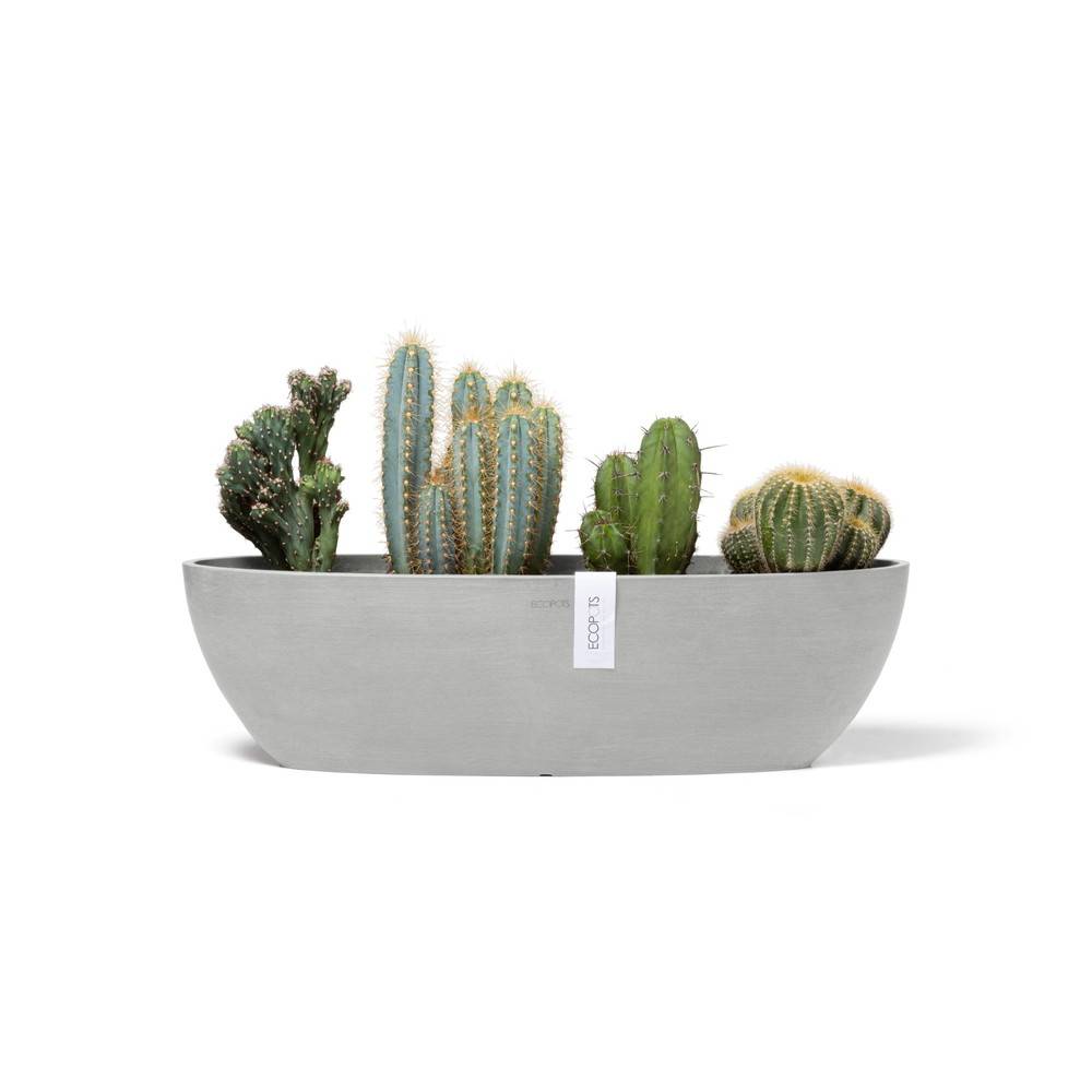 Ecopots - Pot Ovale Sofia Long 56 Blanc Gris + réservoir d'eau - 56 x 14 x H. 16 cm - 7 L ECOPOTS - Image 1