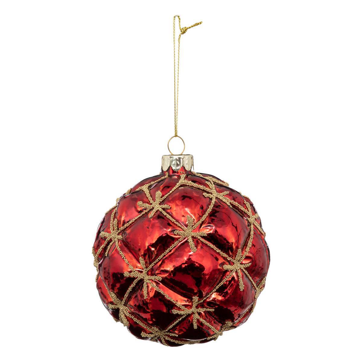 Atmosphera - Boule de noël capitons rouge en verre 100mm - Feeric Lights & Christmas
