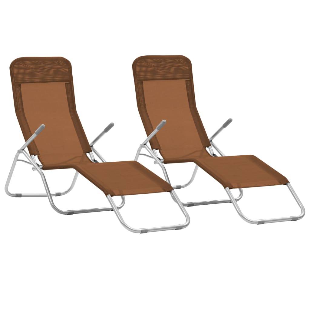 Helloshop26 - Chaises longues pliables 2 pièces 142 cm textilène taupe - Image 1