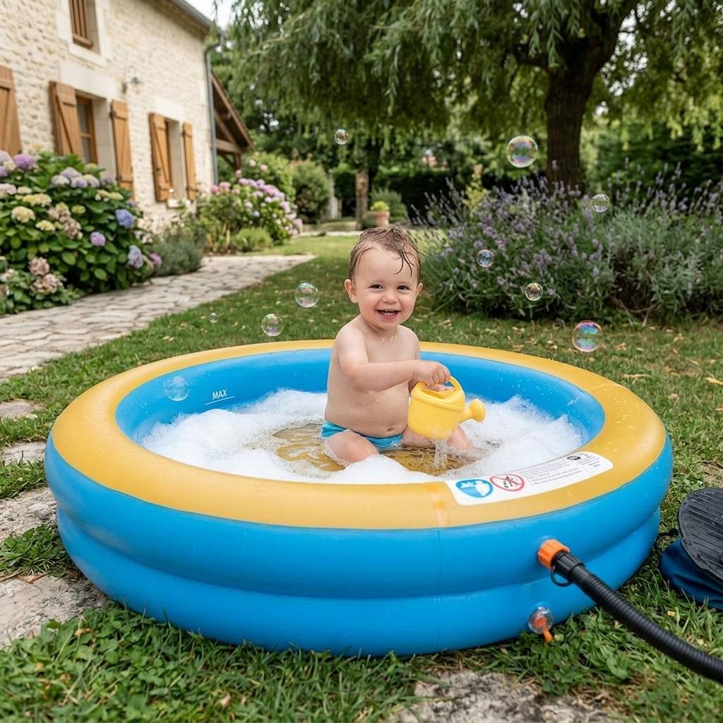 Water Clip - WATERCLIP Piscine gonflable à bulles 100x100x20 cm avec pompe Piscines Water Clip - Image 4