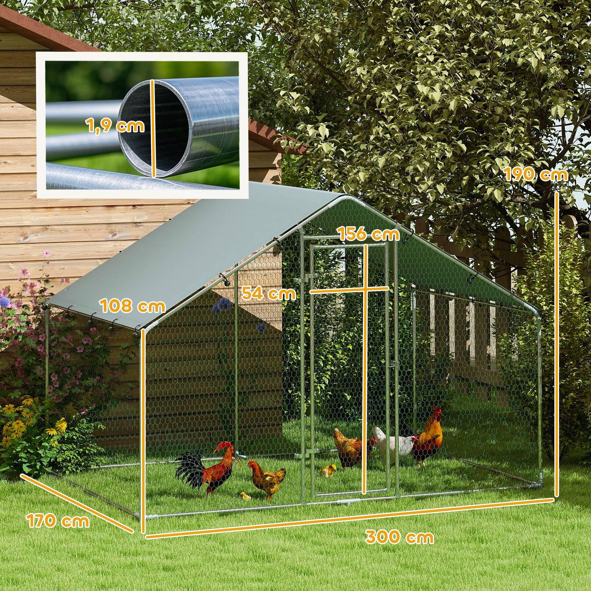 Sans Marque - Poulailler 5-8 poules toit bâche porte verrouillable acier 5,1 m² 3x1,7x1,9 m - Image 5