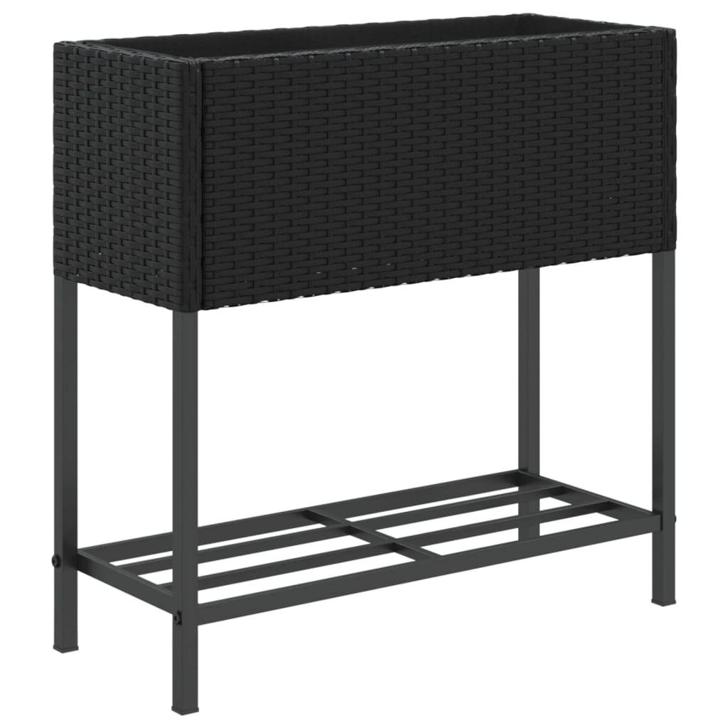 Jardinière, Bac à fleurs, Pot de fleurs avec étagère noir résine tressée - Image 1