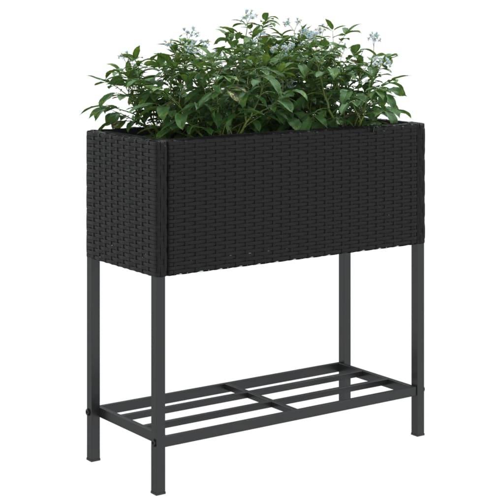 Jardinière, Bac à fleurs, Pot de fleurs avec étagère noir résine tressée - Image 4