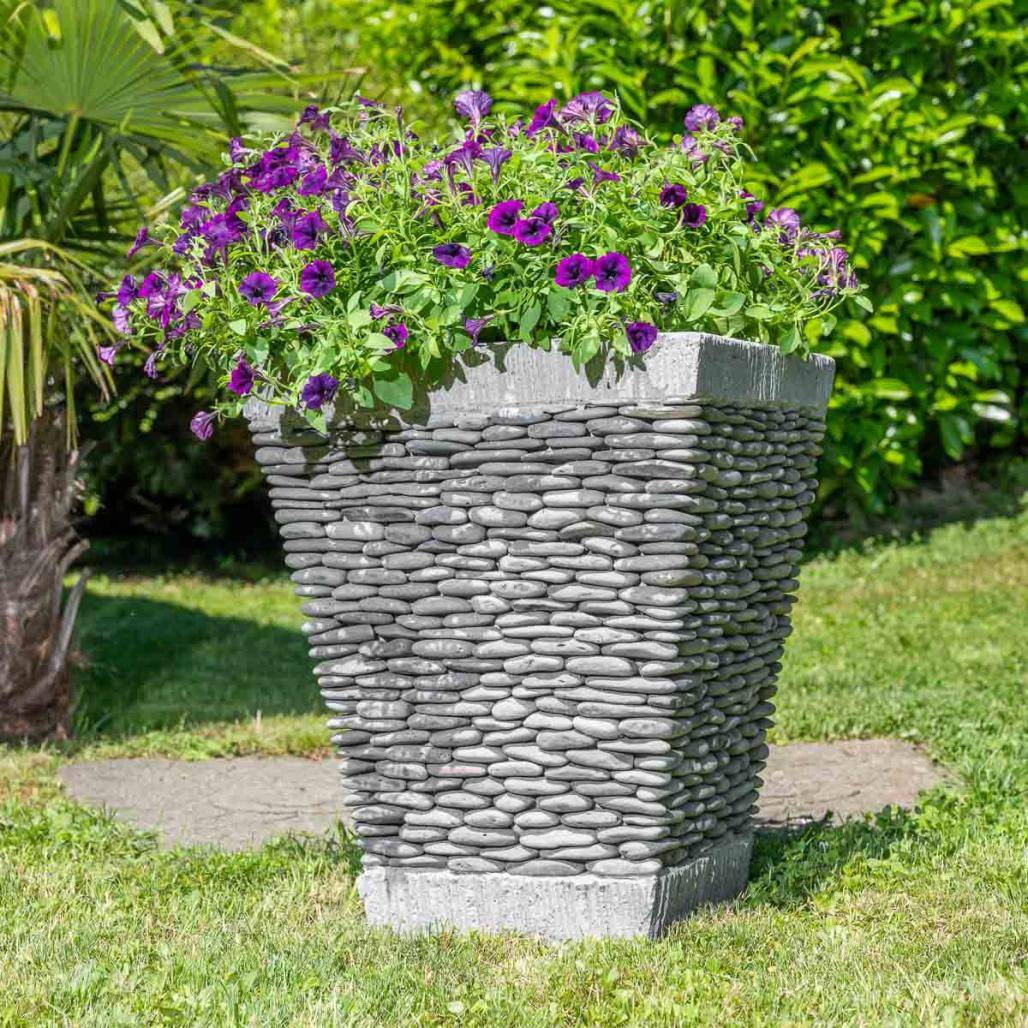 Wanda COLLECTION - Pot bac jardinière carré galet 50cm jardin extérieur zen - Image 5