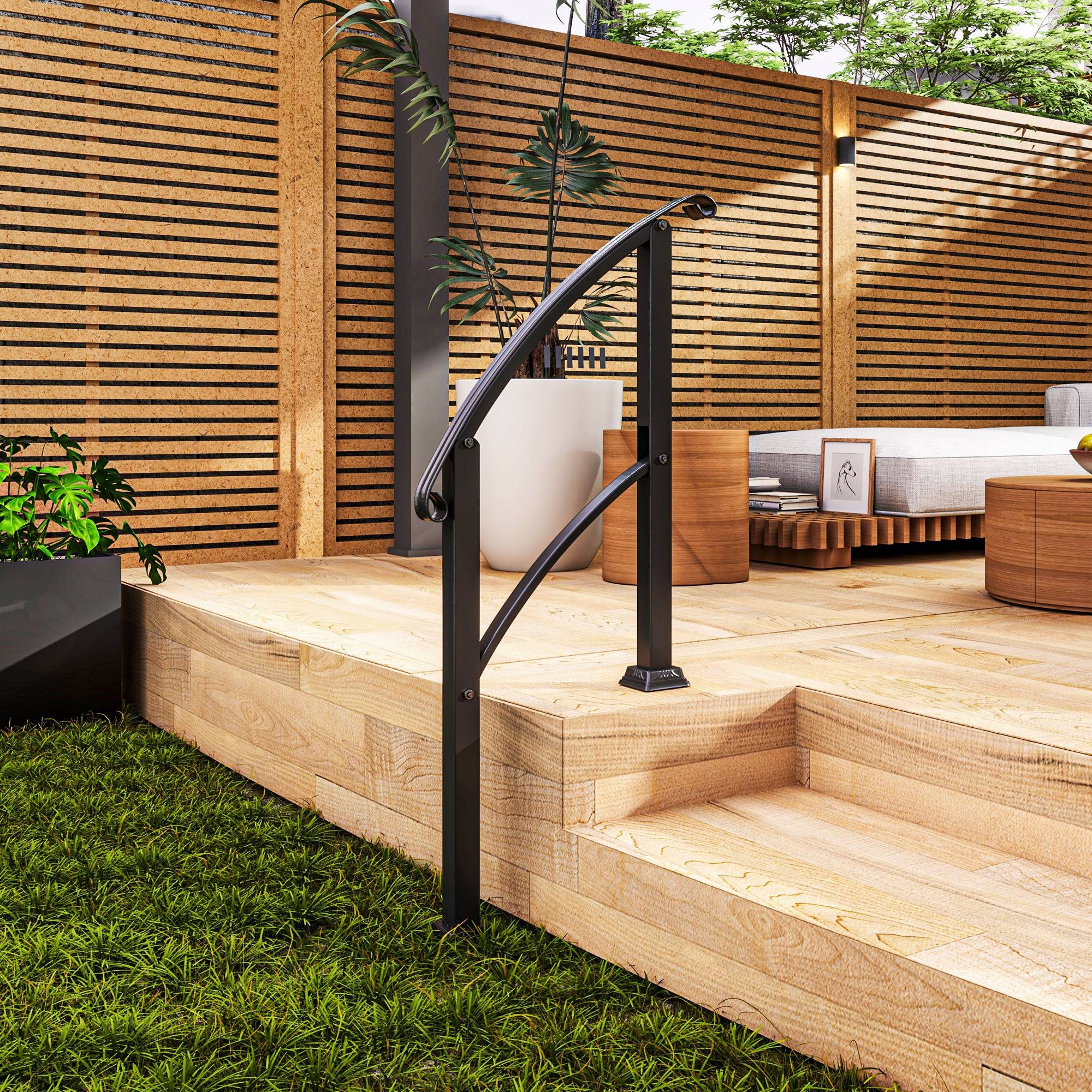 ComfortXL - Rampe d’escalier extérieure métal noir 71 x 8 x 148 cm 1 à 3 marches réglable 0-45° - ComfortXL Outdoor Living - Image 3
