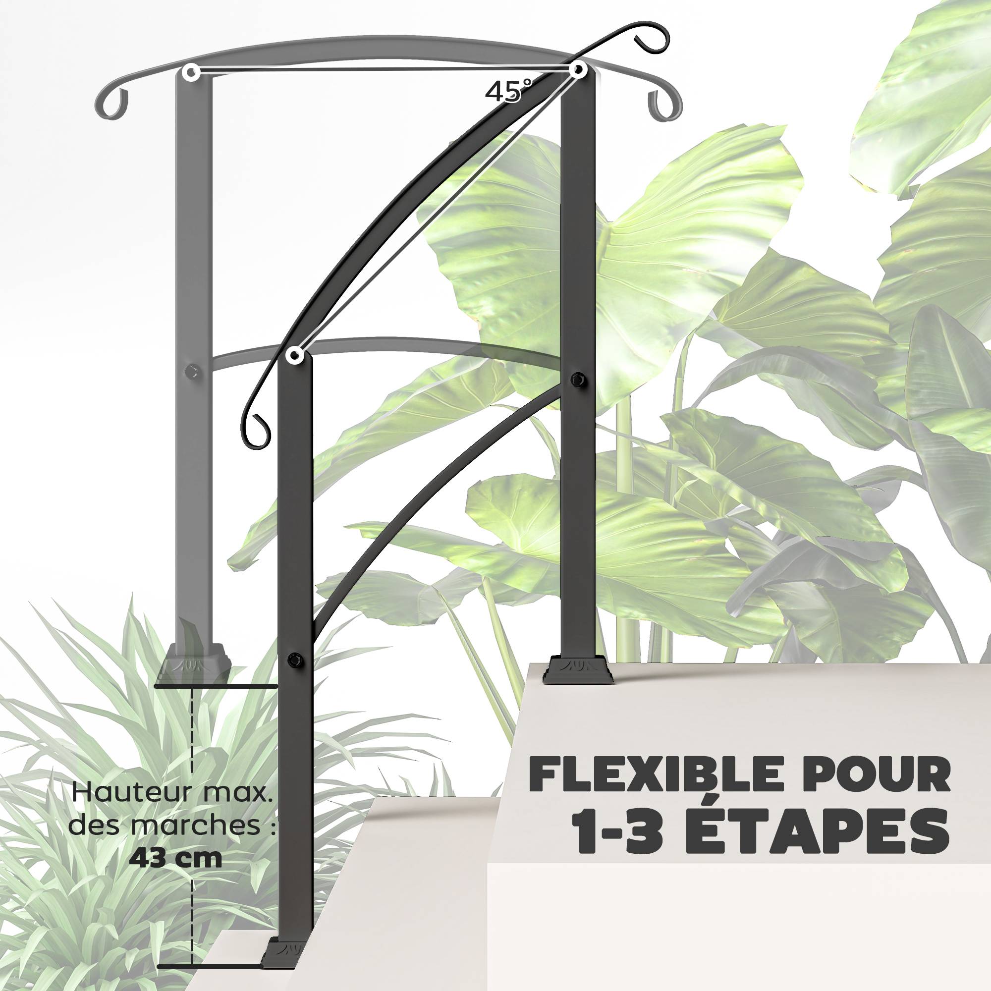 ComfortXL - Rampe d’escalier extérieure métal noir 71 x 8 x 148 cm 1 à 3 marches réglable 0-45° - ComfortXL Outdoor Living - Image 5