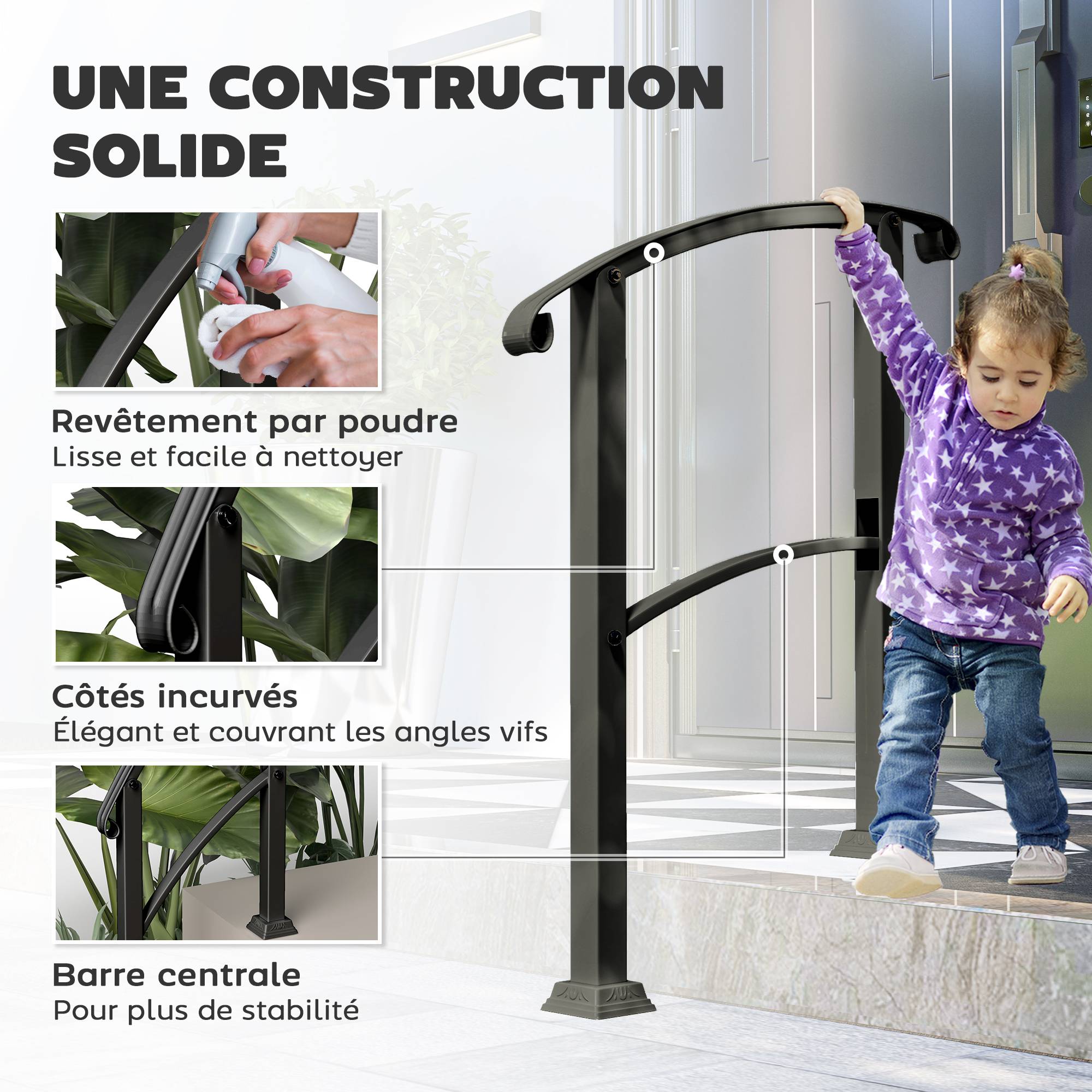 ComfortXL - Rampe d’escalier extérieure métal noir 71 x 8 x 148 cm 1 à 3 marches réglable 0-45° - ComfortXL Outdoor Living - Image 6