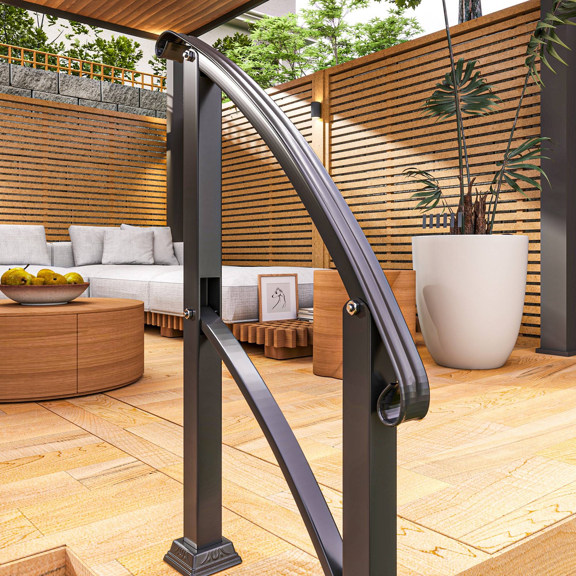 ComfortXL - Rampe d’escalier extérieure métal noir 71 x 8 x 148 cm 1 à 3 marches réglable 0-45° - ComfortXL Outdoor Living - Image 10
