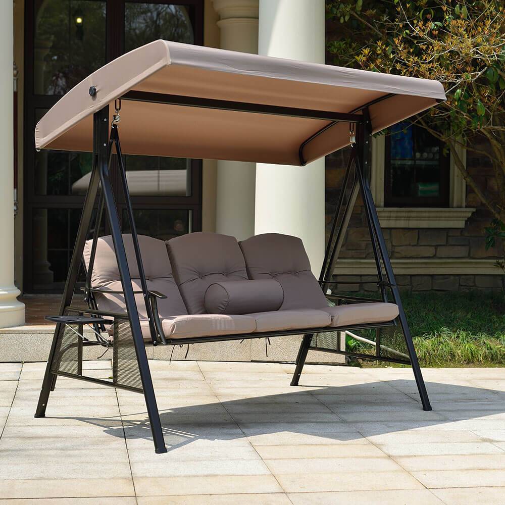 Balançoire Hollywood 3 places HOME DELUXE DESCANSO - 115 x 198 cm - beige avec housse - Image 3