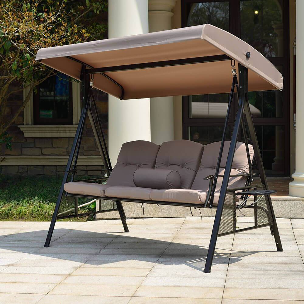 Balançoire Hollywood 3 places HOME DELUXE DESCANSO - 115 x 198 cm - beige avec housse - Image 7