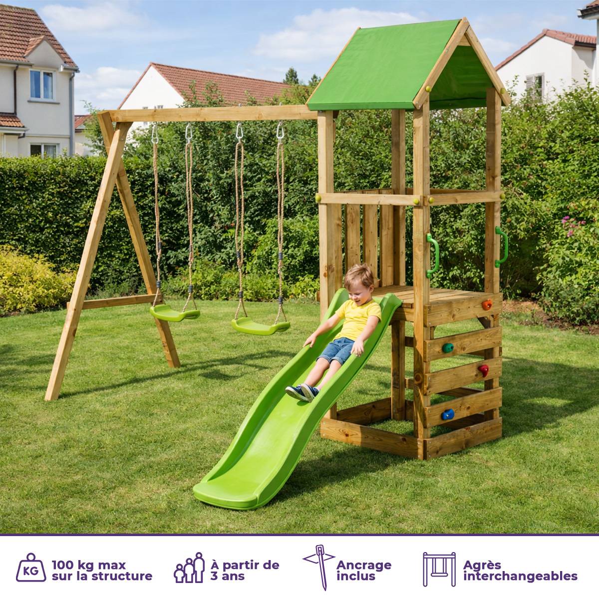 Kangui - Aire de jeux bois enfant : plateforme 90 cm avec toboggan WALLI Kangui - Image 2