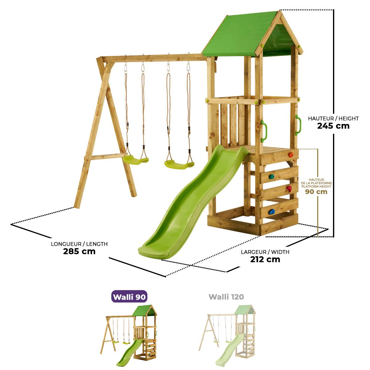 Kangui - Aire de jeux bois enfant : plateforme 90 cm avec toboggan WALLI Kangui - Image 3