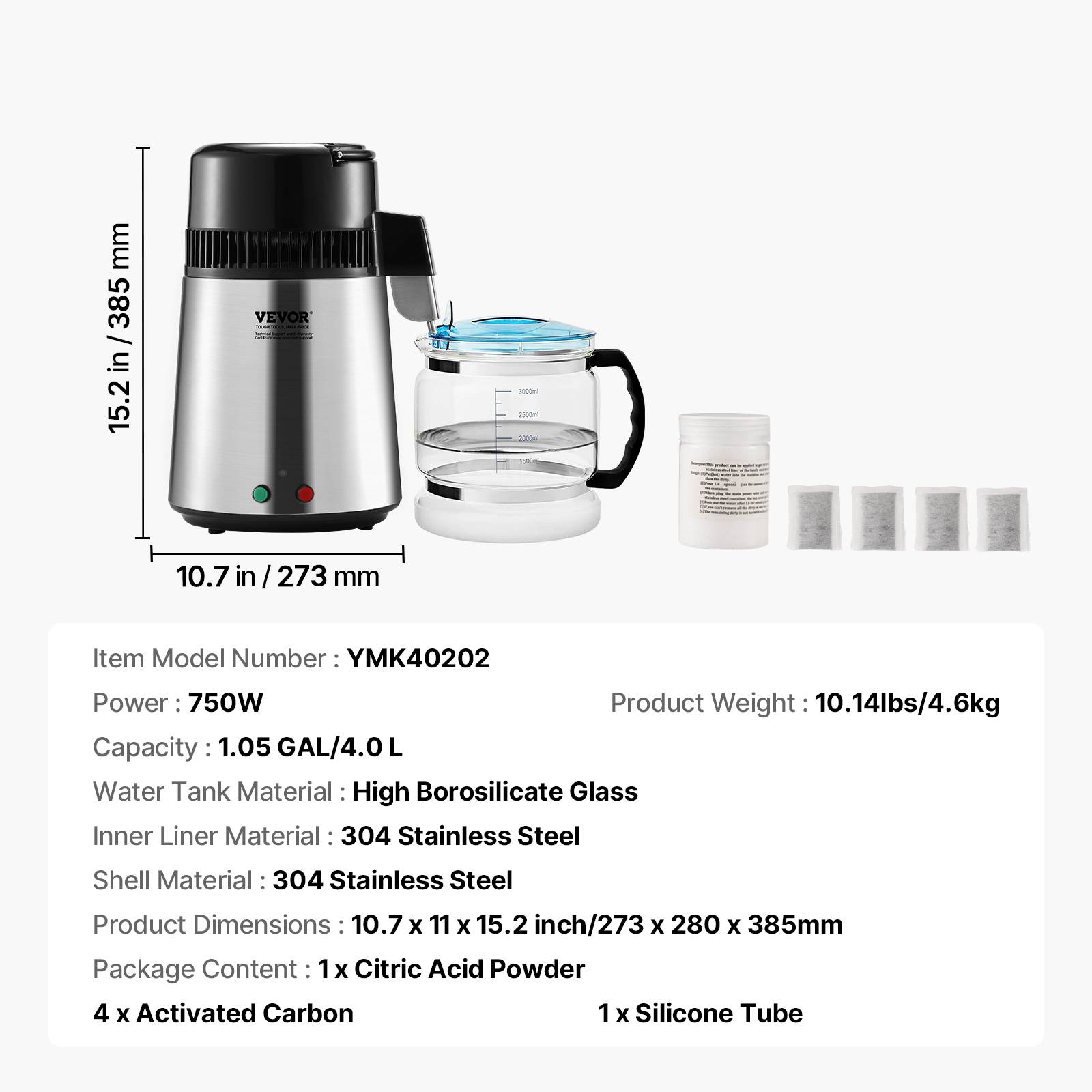 VEVOR Distillateur d'eau 4L inox, 1L/h (24L/jour), haut rendement, pour purification eau robinet, maison/bureau. - Image 7