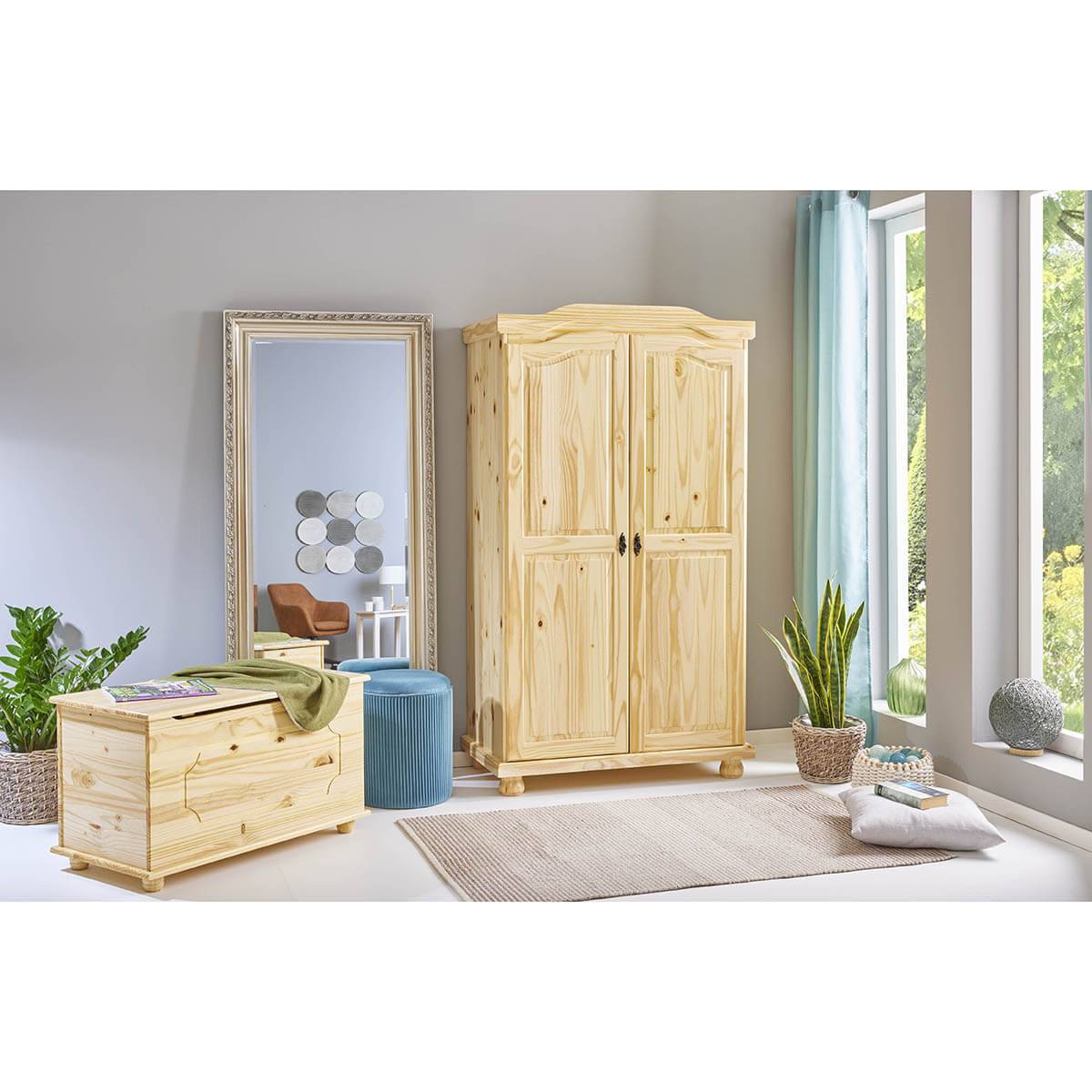 AltoBuy Sydney - Armoire 2 Portes + Penderie Bois Massif Vernis Blanc