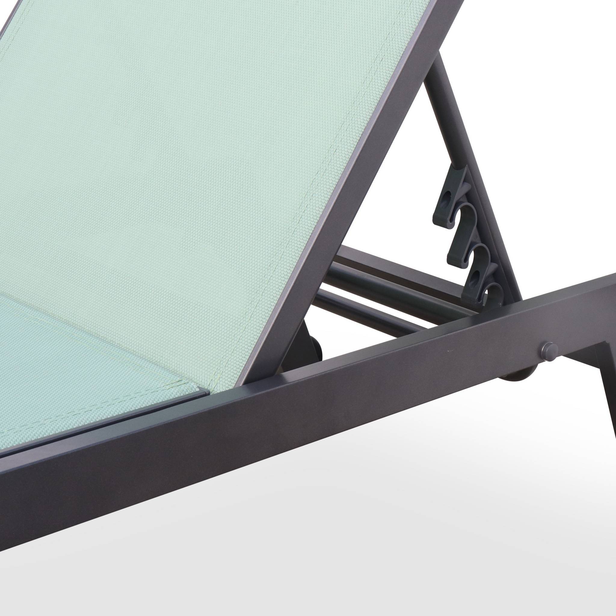 Lot de 2 bains de soleil ELSA en aluminium gris anthracite et textilène vert de gris. transats multi positions avec roulettes | sweeek - Image 7