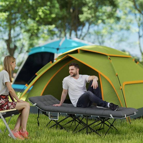 Lit de camping pliant avec matelas amovible, appui-tête et sac de transport 186 x 68 x 37 cm Gris foncé - Image 3