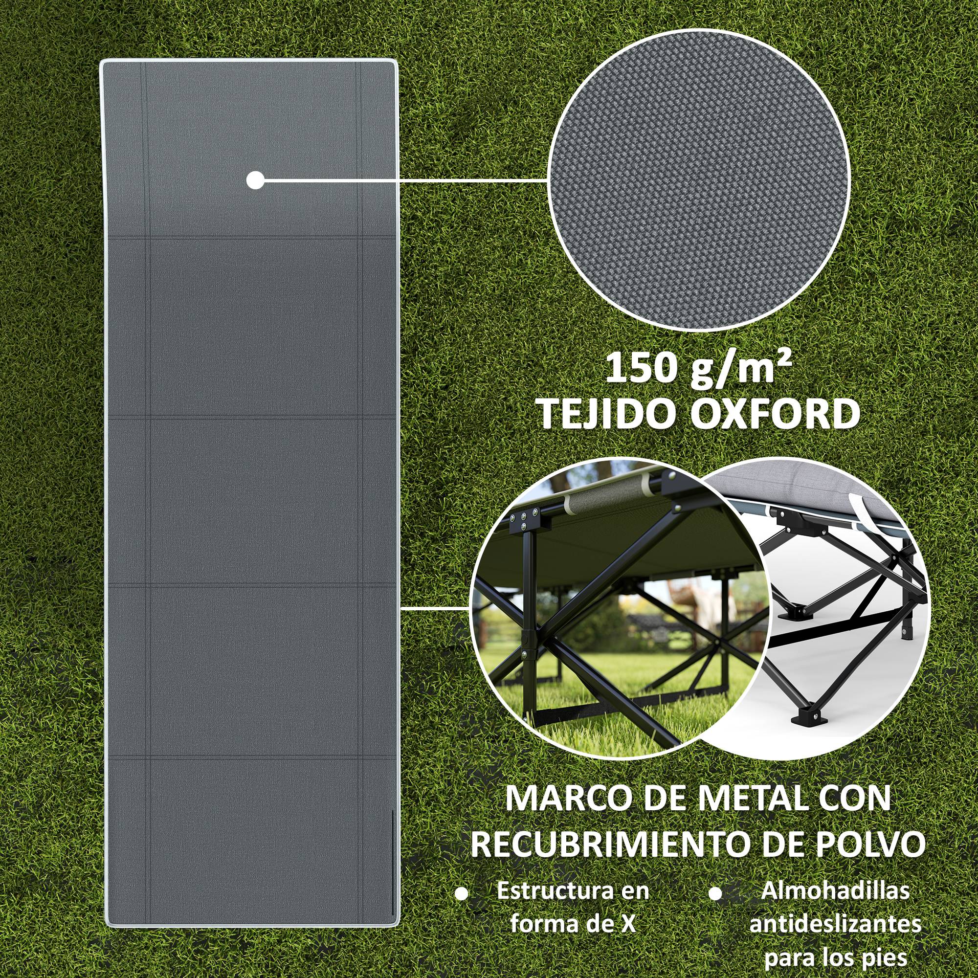 Lit de camping pliant avec matelas amovible, appui-tête et sac de transport 186 x 68 x 37 cm Gris foncé - Image 8