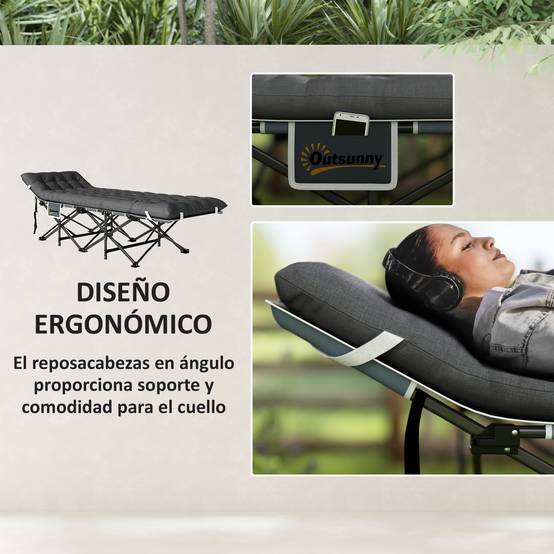 Lit de camping pliant avec matelas amovible, appui-tête et sac de transport 186 x 68 x 37 cm Gris foncé - Image 7
