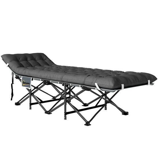 Lit de camping pliant avec matelas amovible, appui-tête et sac de transport 186 x 68 x 37 cm Gris foncé - Image 2