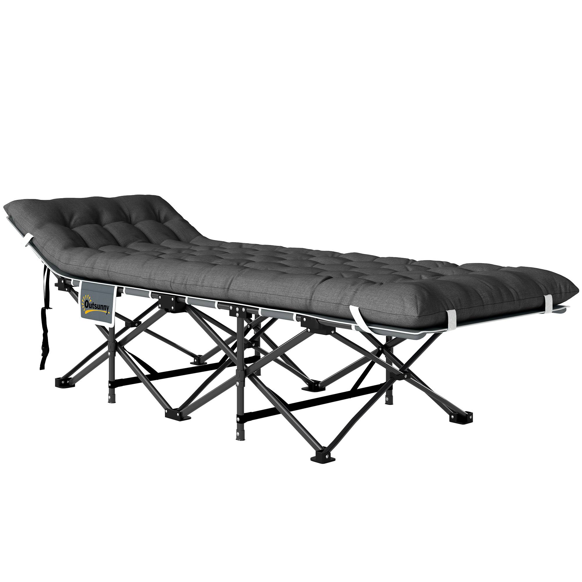 Lit de camping pliant avec matelas amovible, appui-tête et sac de transport 186 x 68 x 37 cm Gris foncé - Image 2