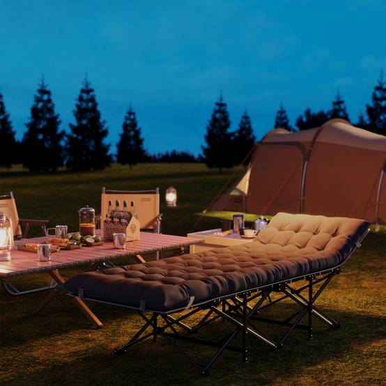 Lit de camping pliant avec matelas amovible, appui-tête et sac de transport 186 x 68 x 37 cm Gris foncé - Image 10