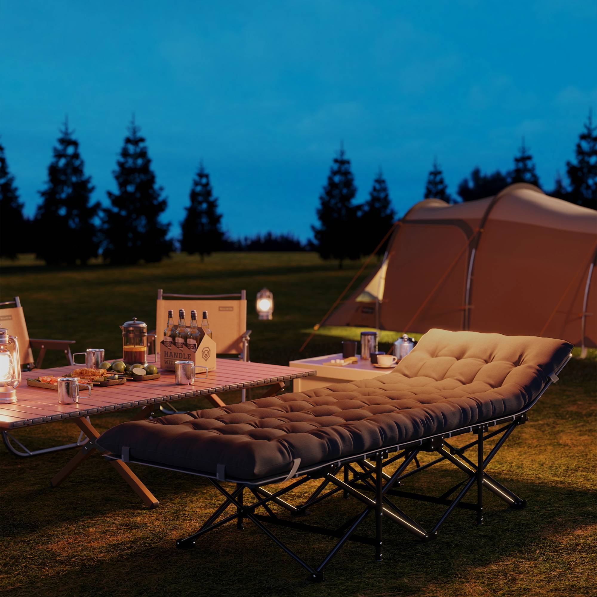 Lit de camping pliant avec matelas amovible, appui-tête et sac de transport 186 x 68 x 37 cm Gris foncé - Image 10