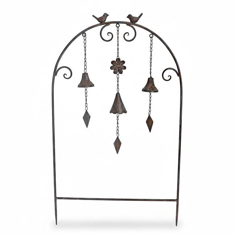La Grande Prairie - Treillage Jardin Clochettes et Oiseaux en Fer Marron 50x7x84 cm - Image 1