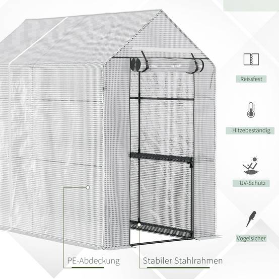 Serre de jardin acier PE filet blanc 4 étagères maraîchère plantes 120x186x190cm - ComfortXL Outdoor Living - Image 6