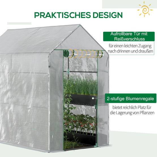 Serre de jardin acier PE filet blanc 4 étagères maraîchère plantes 120x186x190cm - ComfortXL Outdoor Living - Image 7