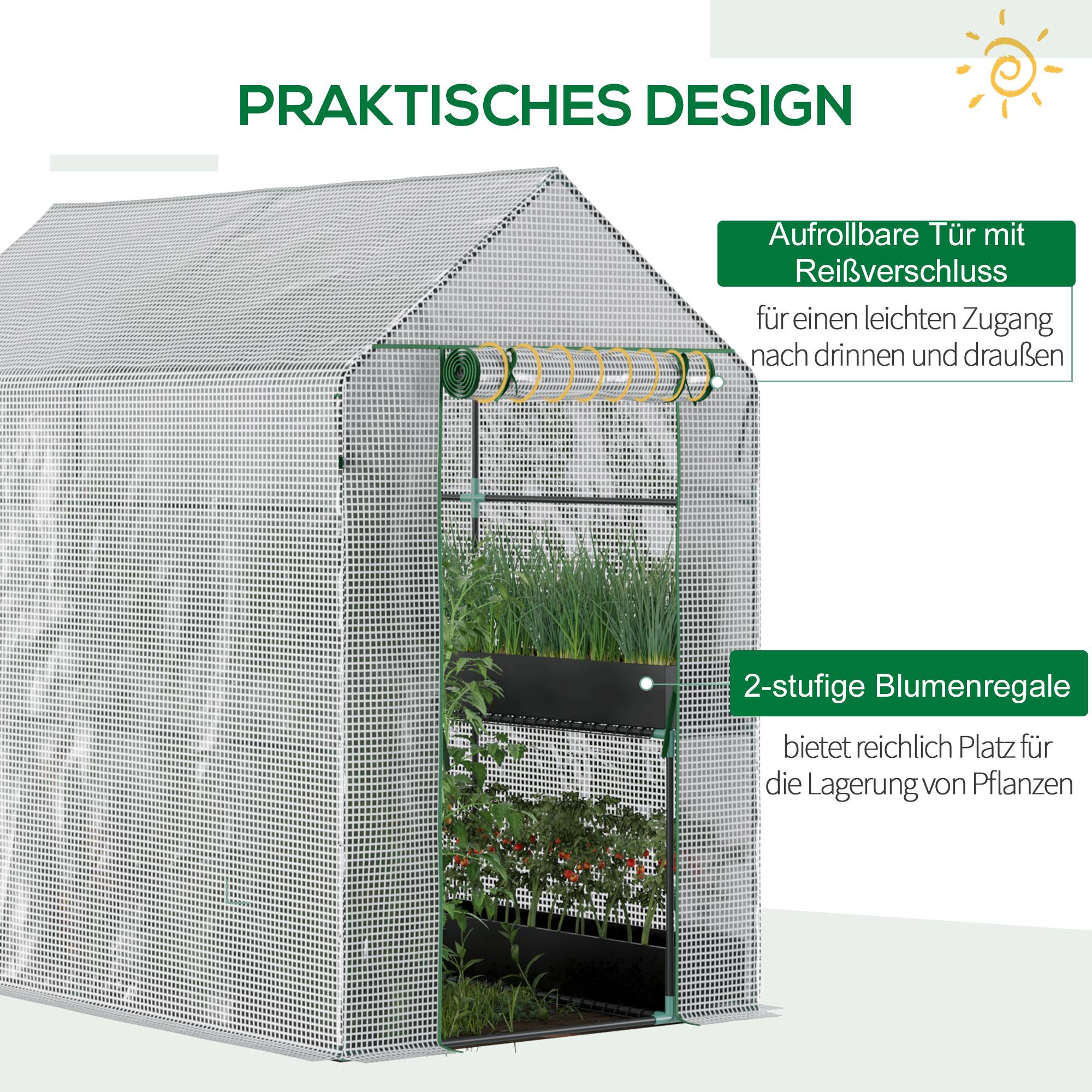 Serre de jardin acier PE filet blanc 4 étagères maraîchère plantes 120x186x190cm - ComfortXL Outdoor Living - Image 7