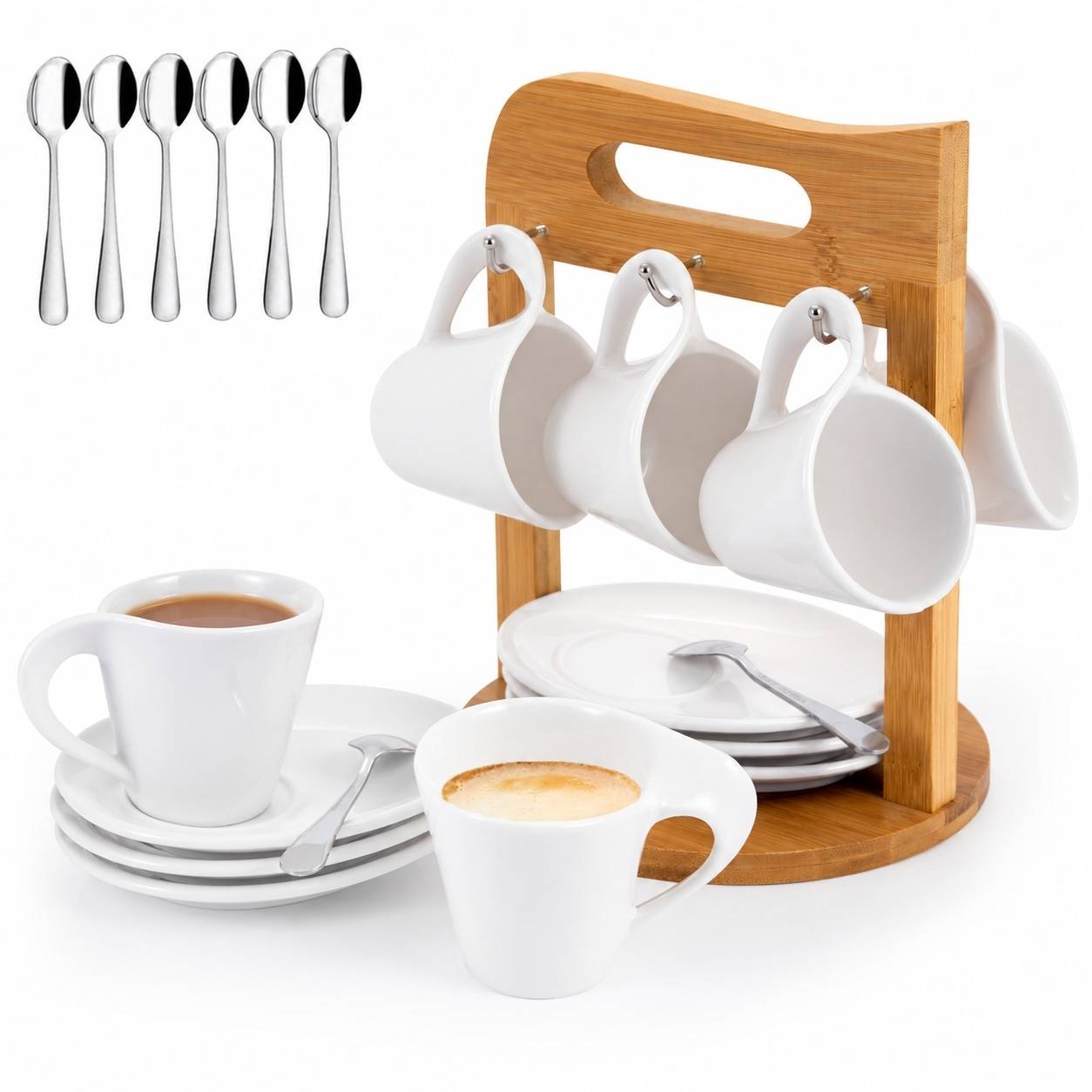 Service à Espresso 6 Tasses Porcelaine avec Support - Image 1