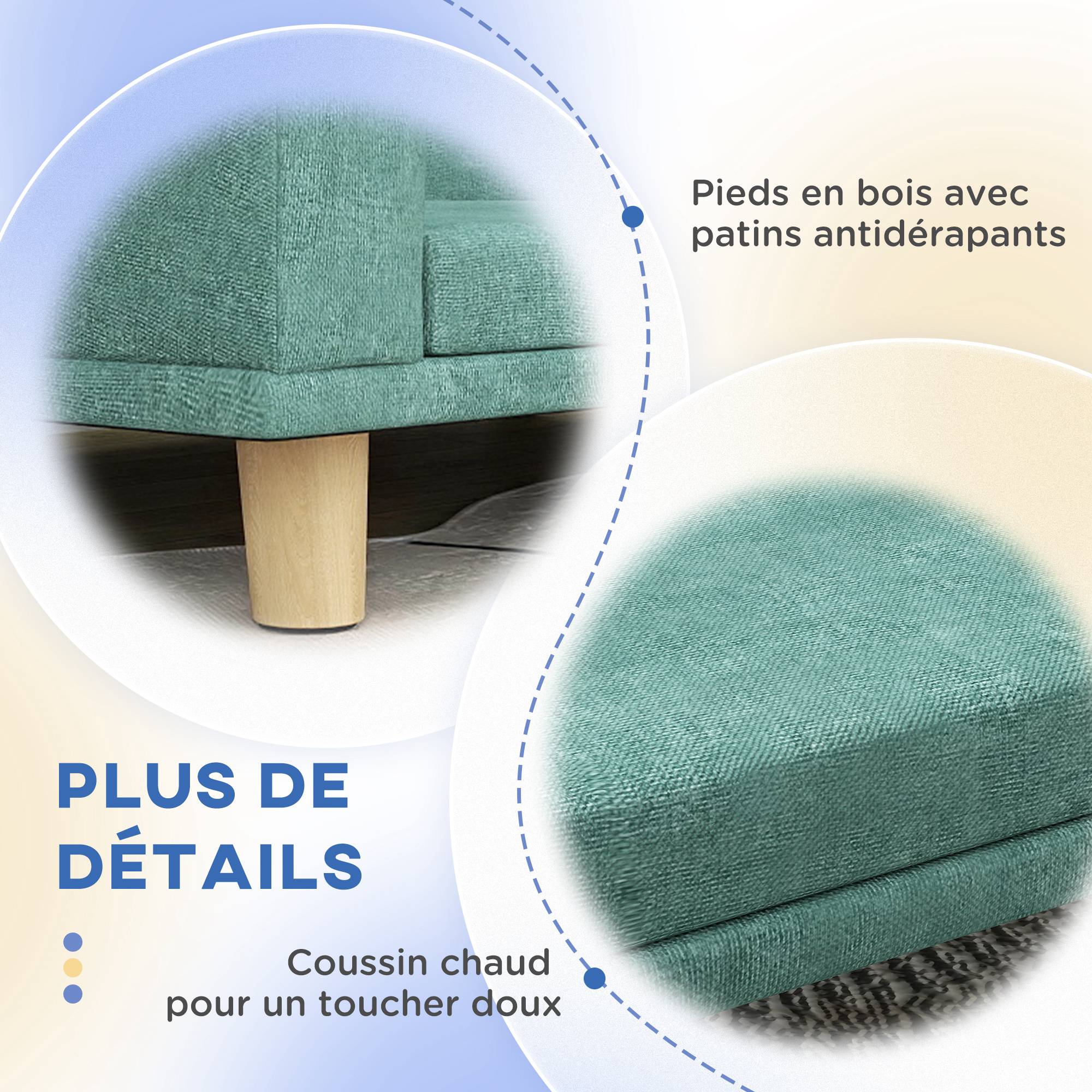 Canapé pour chien grand lit surélevé pour chien coussin lavable cadre en bois tissu polyester 98 x 67 x 25 cm vert clair - Image 8