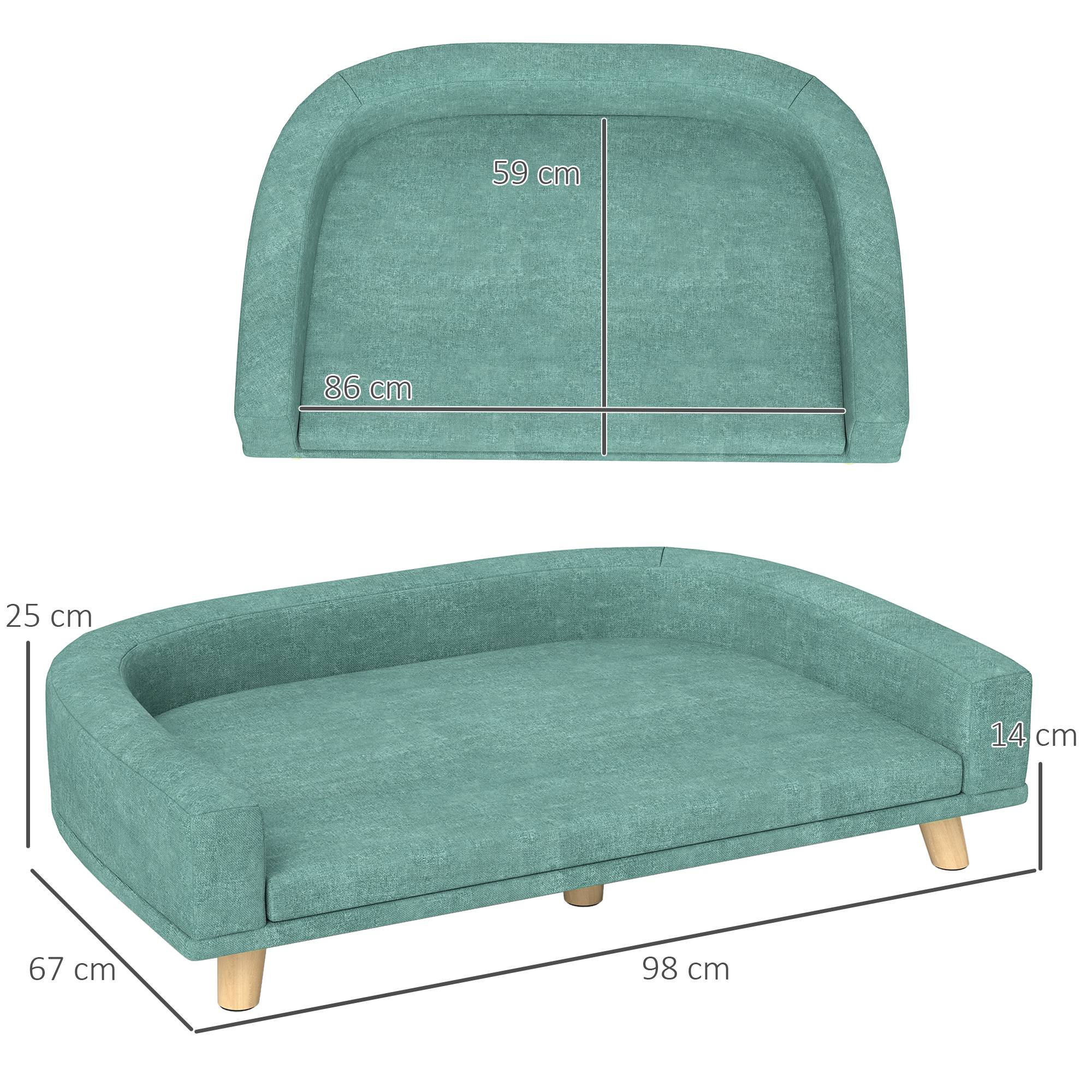 Canapé pour chien grand lit surélevé pour chien coussin lavable cadre en bois tissu polyester 98 x 67 x 25 cm vert clair - Image 5