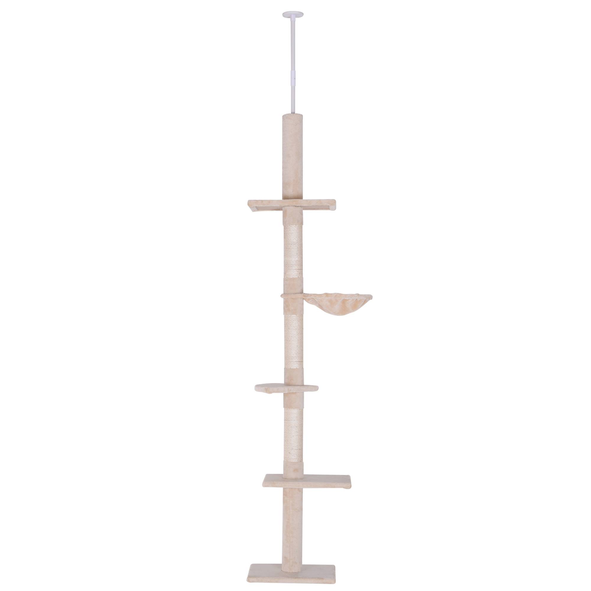 arbre à chat plafond hamac hauteur réglable 230-260 cm sisal peluche chat intérieur beige grand griffoir - Image 2