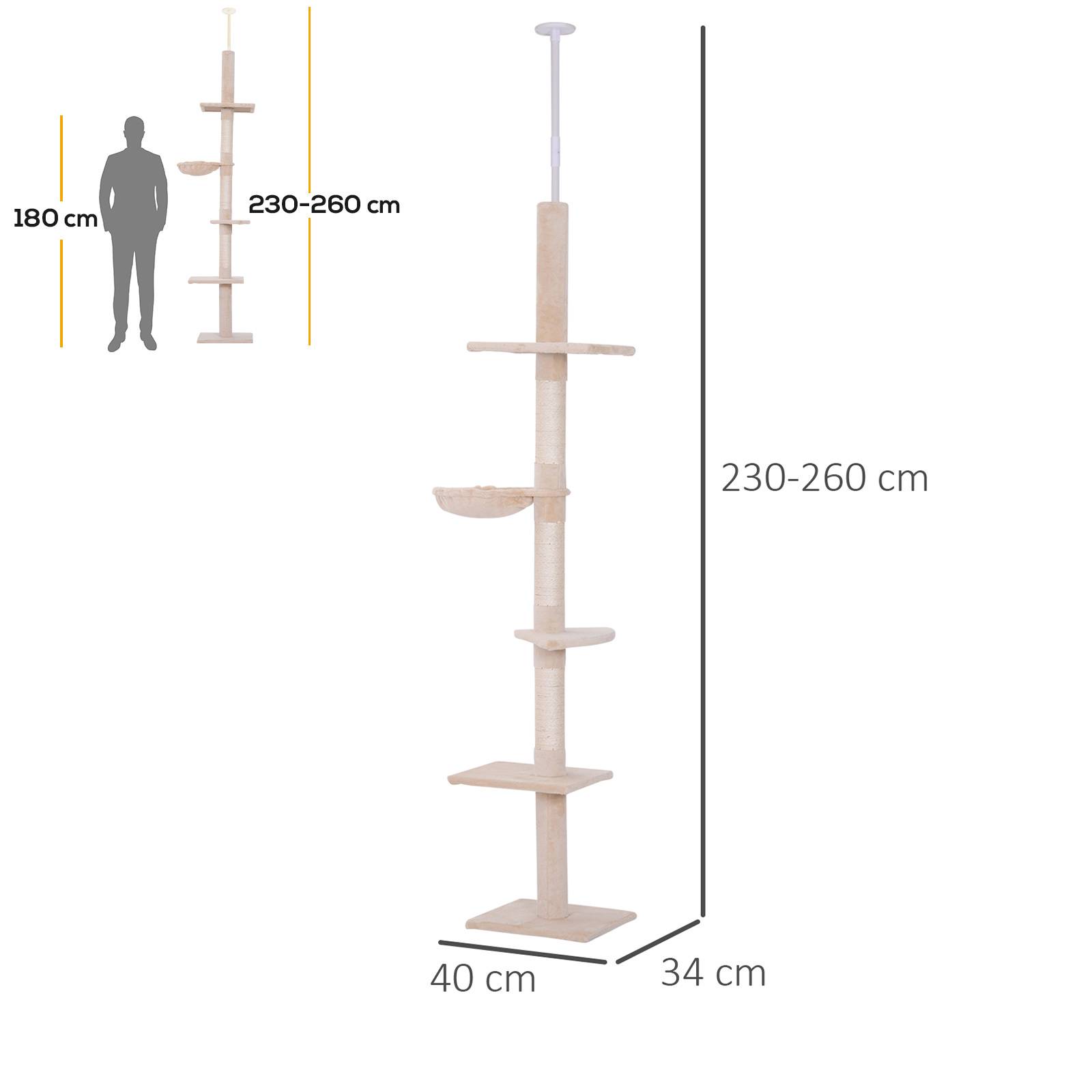 arbre à chat plafond hamac hauteur réglable 230-260 cm sisal peluche chat intérieur beige grand griffoir - Image 5